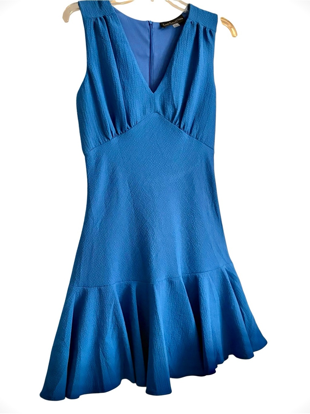 Zarr Collection Blue V-Neck Drop Waist Ruffle Hem Mini Dress Womens 8 Lined EUC - Picture 5 of 12